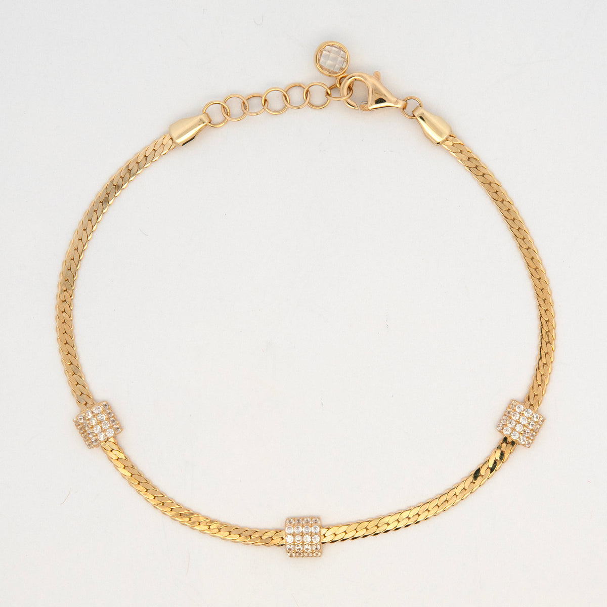 14K Yellow Gold CZ Triple Square Station Bracelet-1