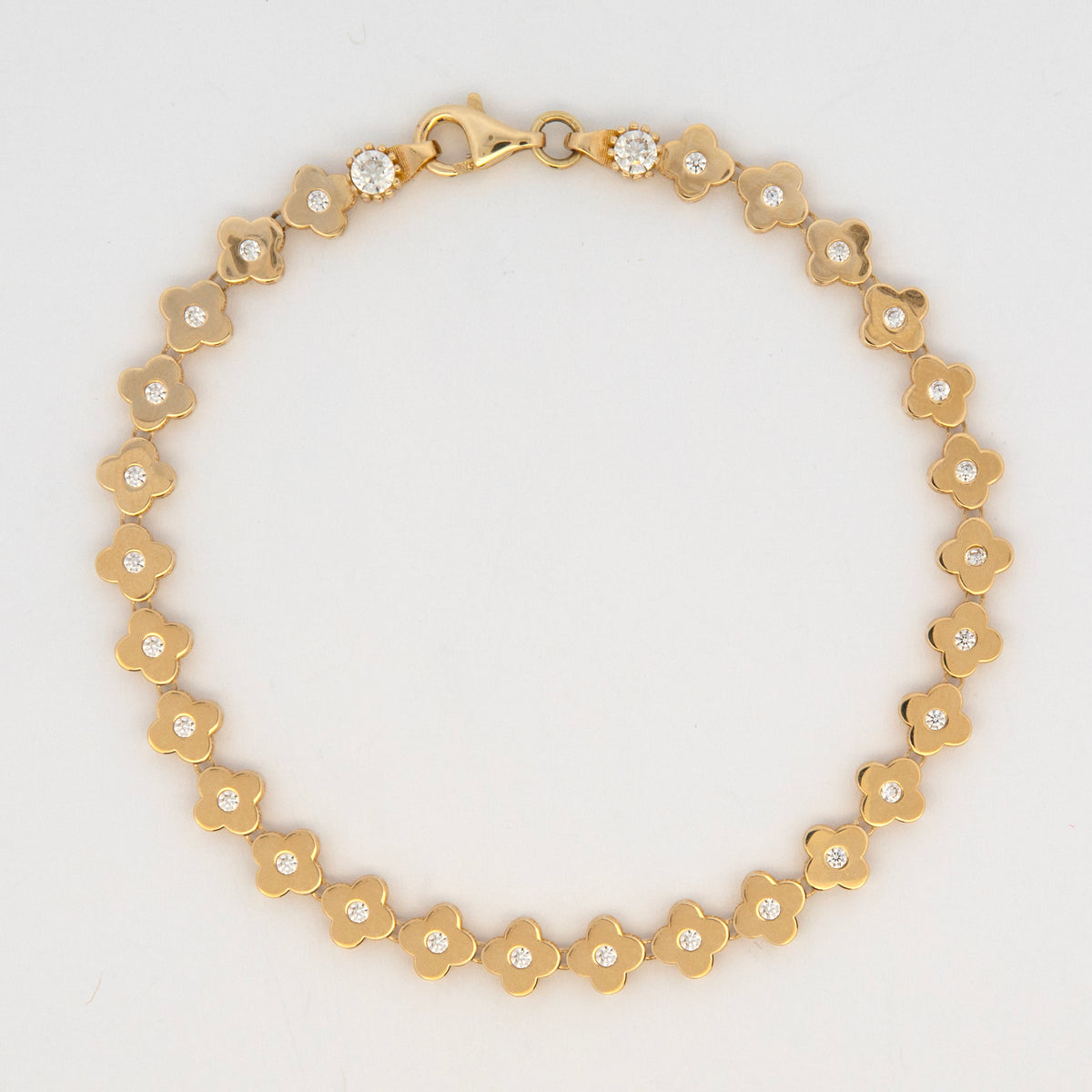 14K Yellow Gold Flower CZ Center Bracelet