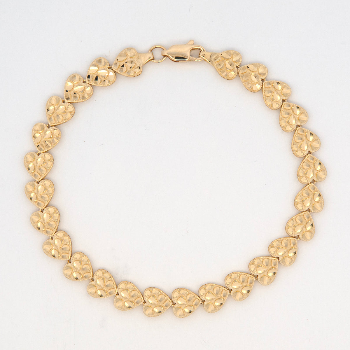 14K Yellow Gold Medium Heart Nugget Link Bracelet