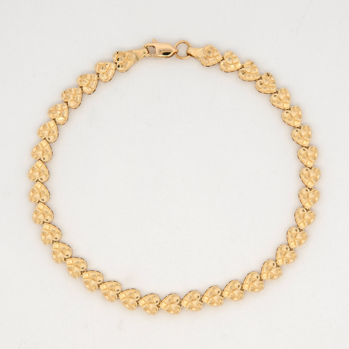 14K Yellow Gold Small Heart Nugget Link Bracelet