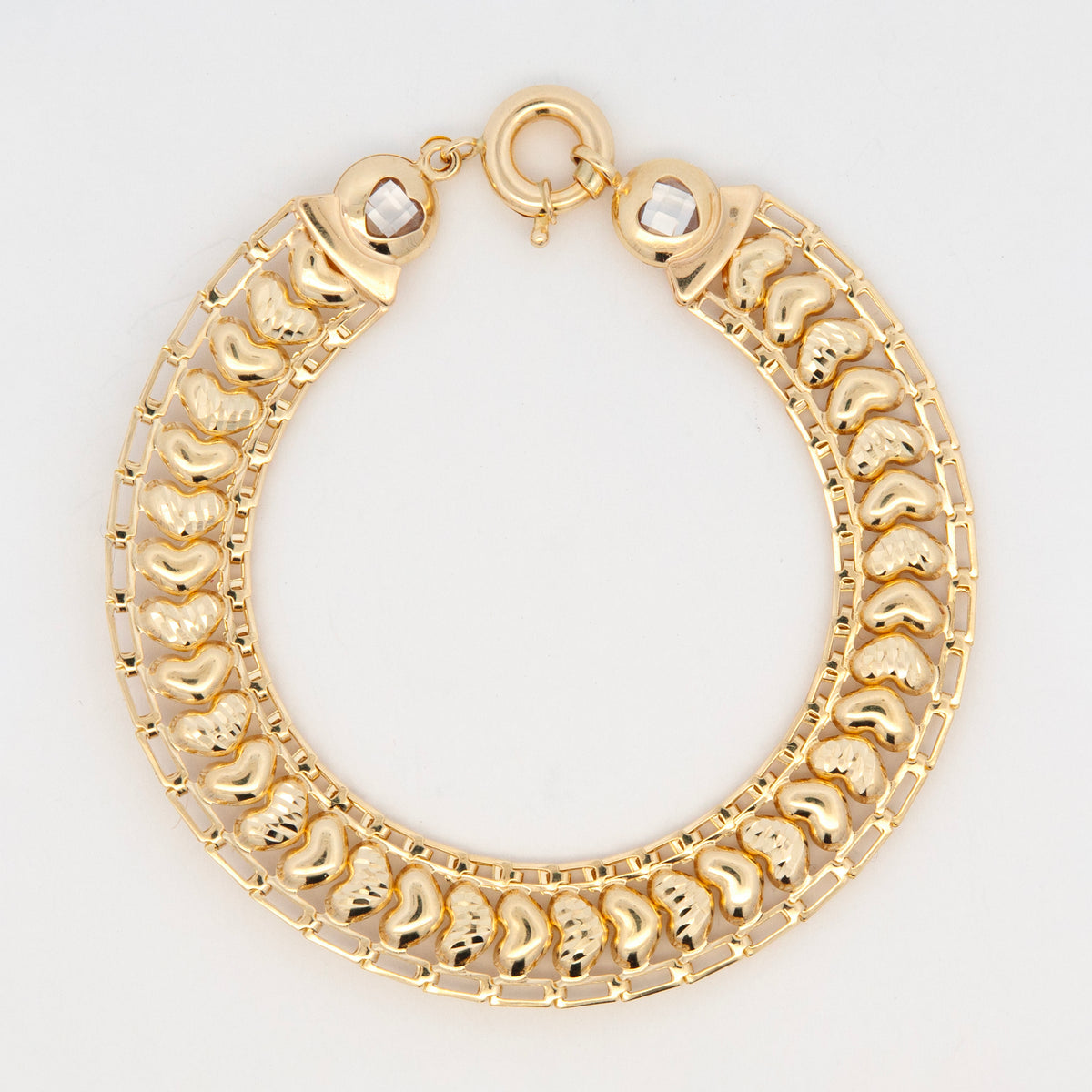 14K Yellow Gold Heart Row Link Bracelet