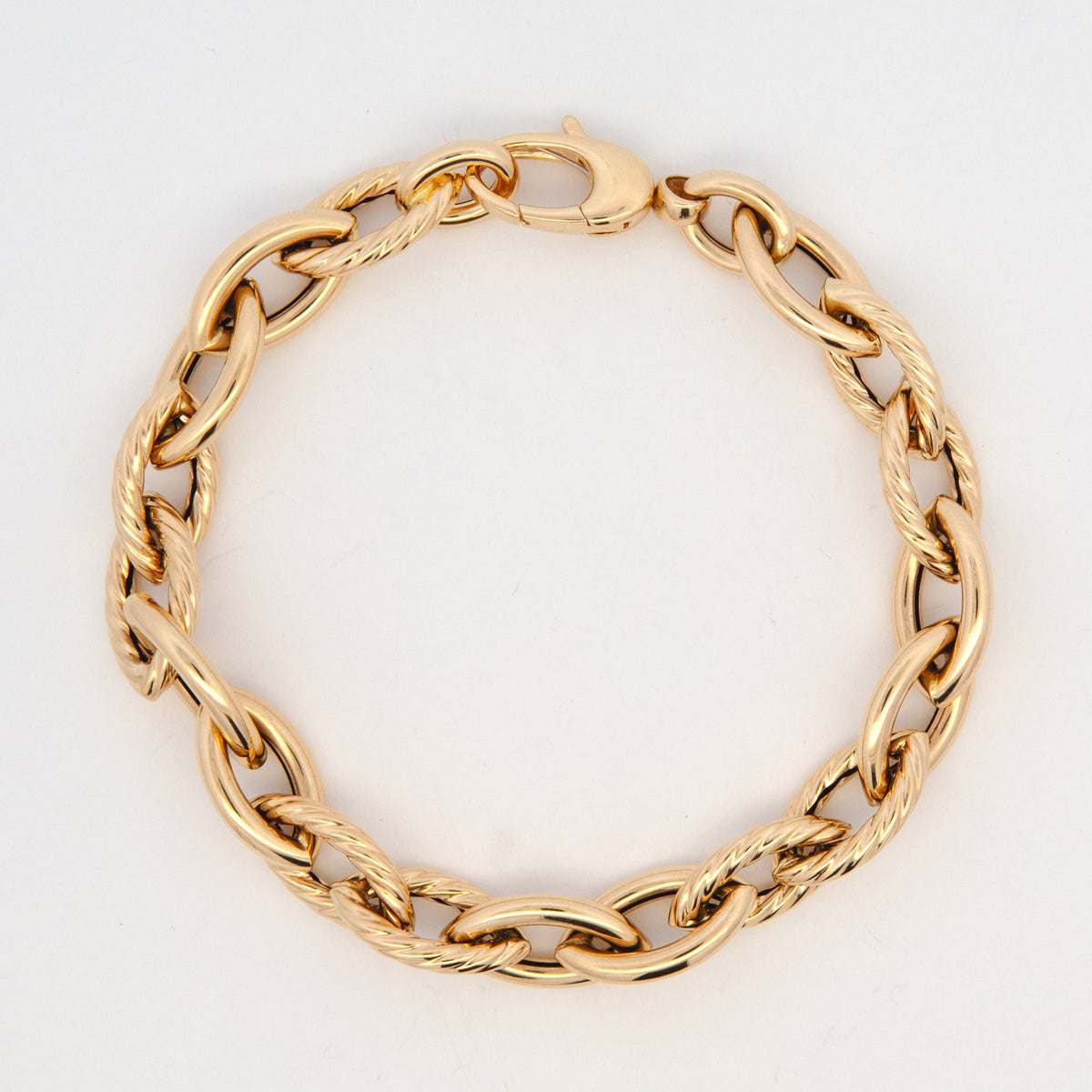 14K Yellow Gold Twisted & Polished Oval Link Bracelet