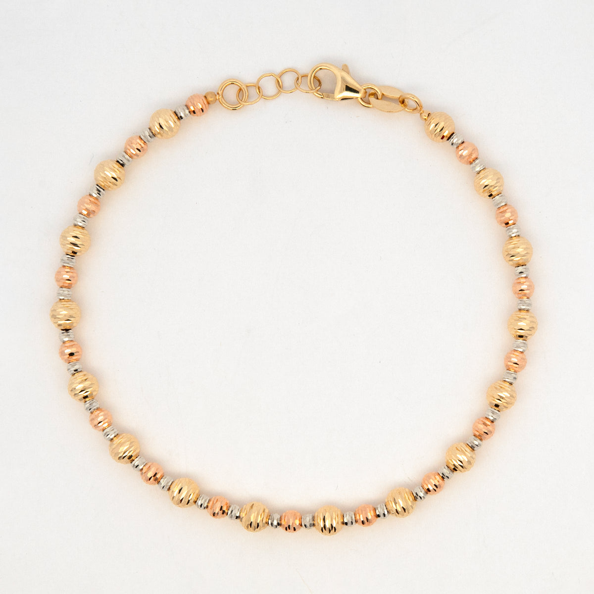 14K Tri-Color Gold Diamond-Cut Beaded Bracelet