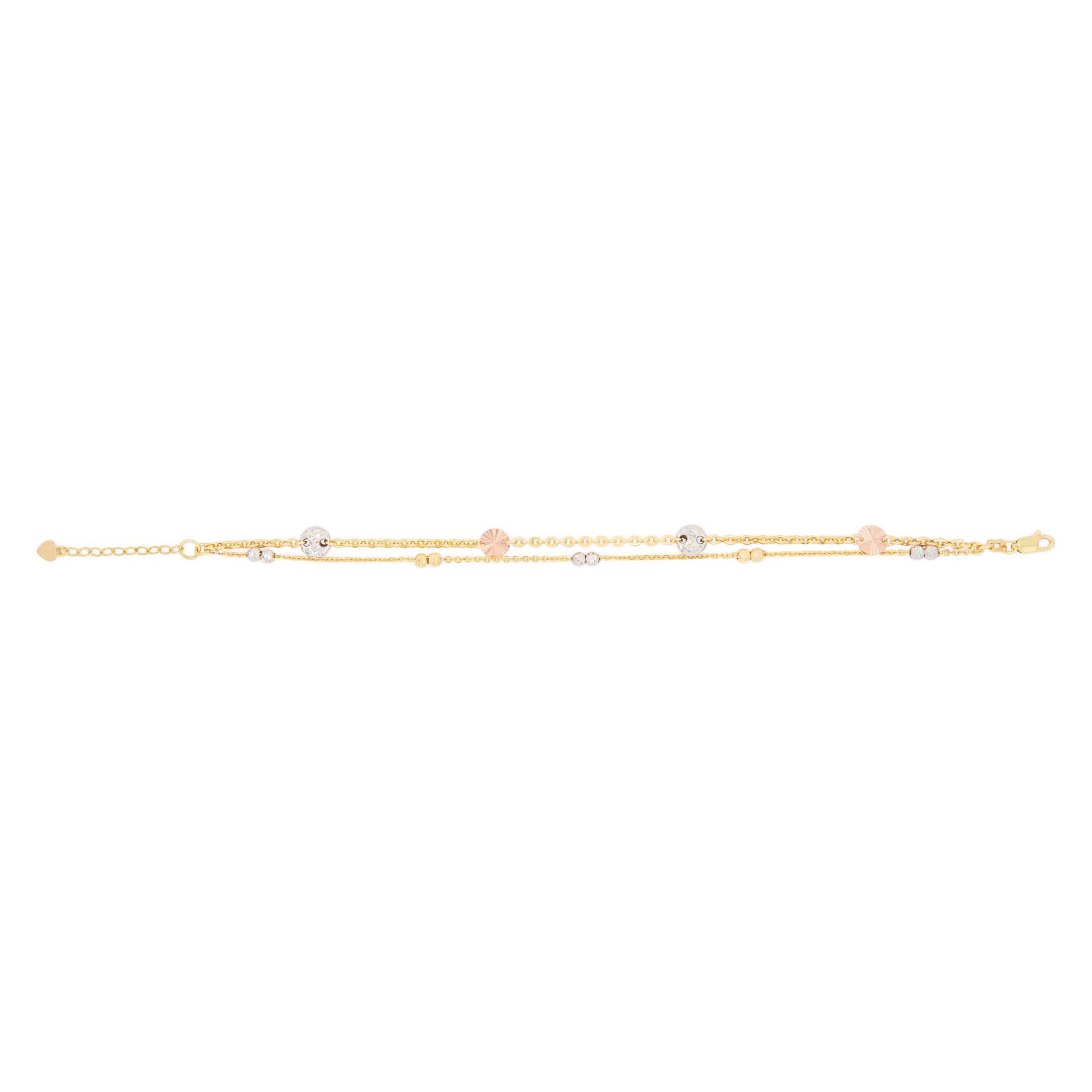 14k Tri Color Gold Discs and Beads Layered Bracelet