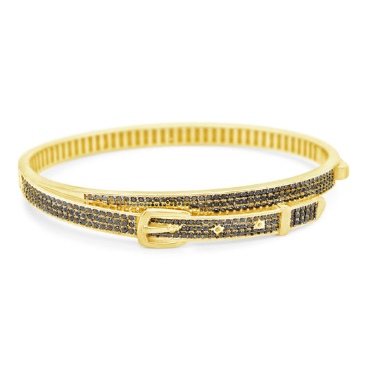 14K Yellow Gold Black Pave Belt Bangle