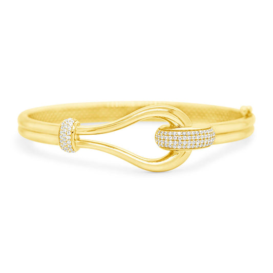 14k Yellow Gold Hook Design with CZ Accents Bangle