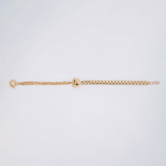 14k Yellow Gold Dual Plain Heart Bracelet