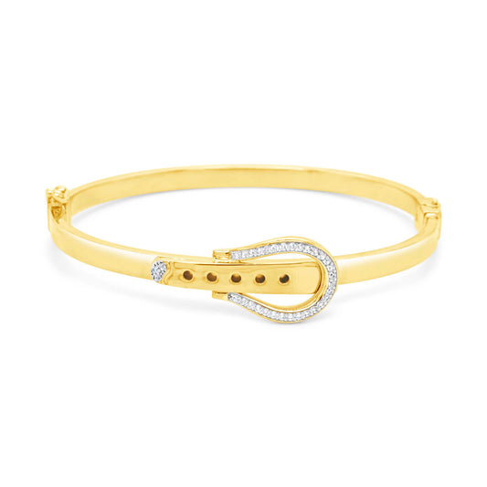 14K Yellow Gold Buckle Design with CZ Accents Bangle