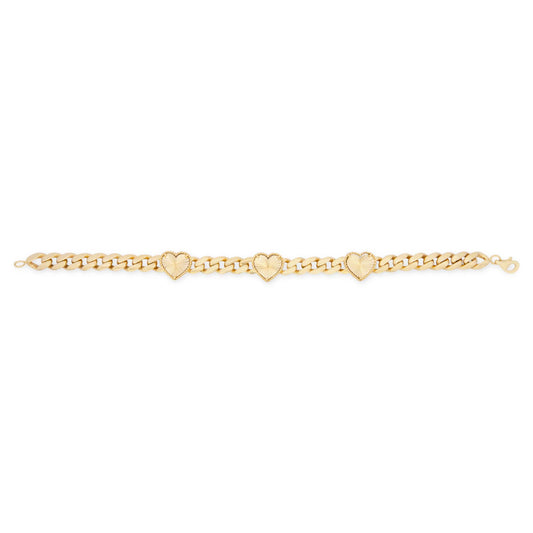 14k Yellow Gold Triple Diamond Cut Heart Monaco Bracelet