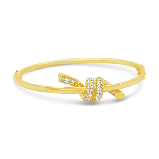 14K Yellow Gold Knot Design with CZ Accents Bangle