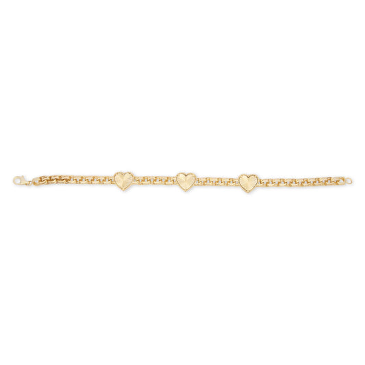 14k Yellow Gold Triple Diamond Cut Heart Chino Bracelet