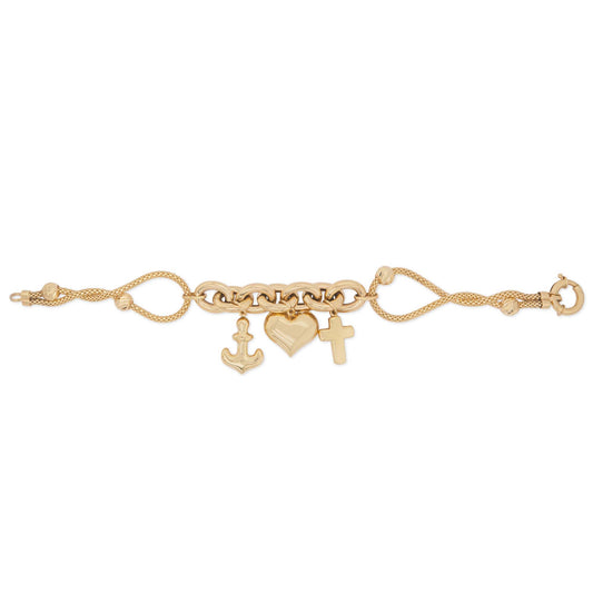 14k Yellow Gold Faith, Hope & Love Chunky Bracelet