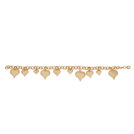 14k Yellow Gold Dangling Hearts Chunky Bracelet