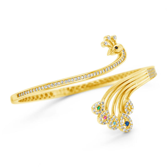 14K Yellow Gold Peacock Multi-Color CZ Bangle