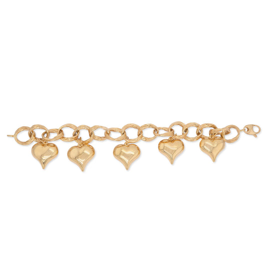 14k Yellow Gold Puffy Hearts Chunky Bracelet