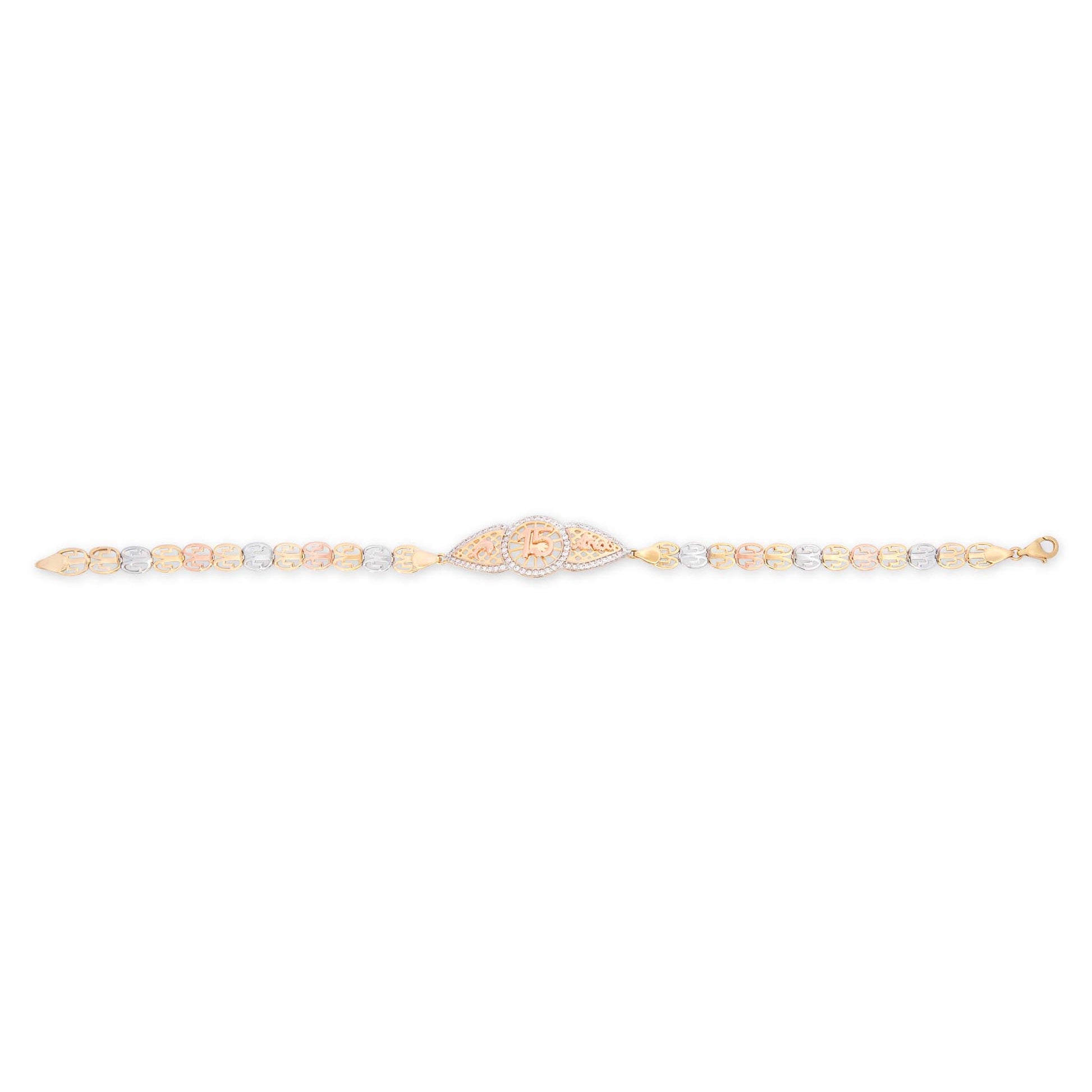 14k Tri Color Gold 15 Años Bracelet