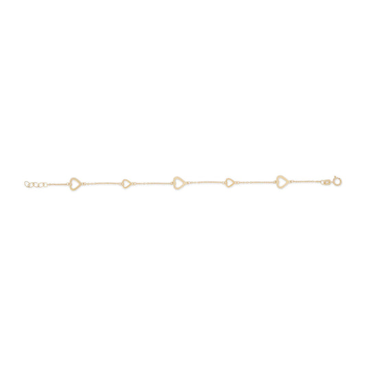 14k Yellow Gold Open Hearts Bracelet