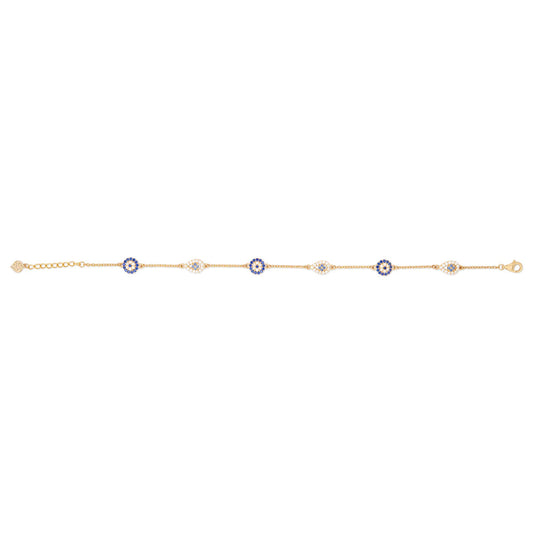 14k Yellow Gold CZ Evil Eye Bracelet