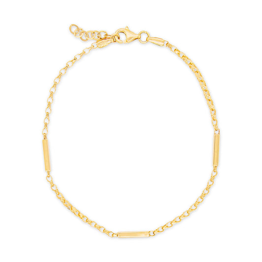 14K Yellow Gold Ribbed CZ Ball Open Cuff Bangle