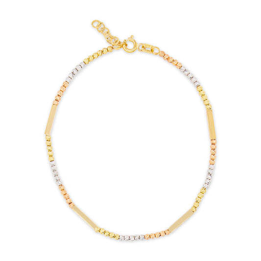 14k Tri Color Gold Gold Bars and Beads Bracelet