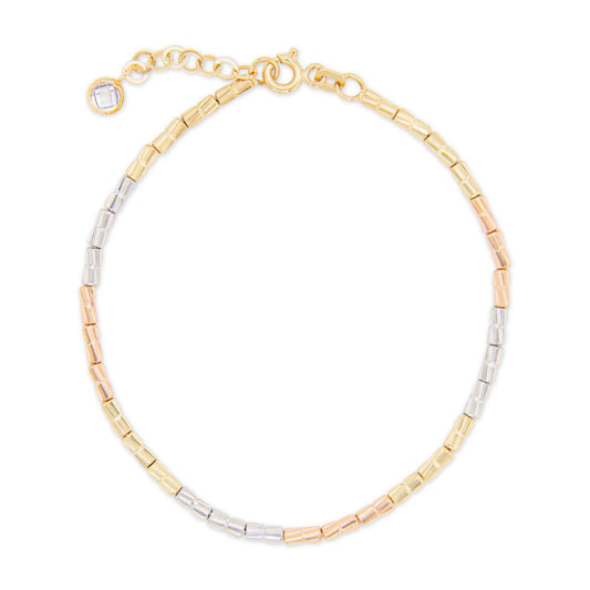 14k Tri Color Gold Diamond Cut Bars Bracelet
