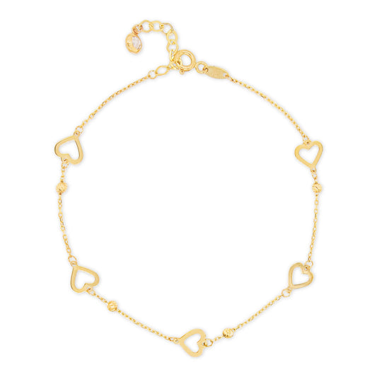 14k Yellow Gold Open Heart Station Bracelet