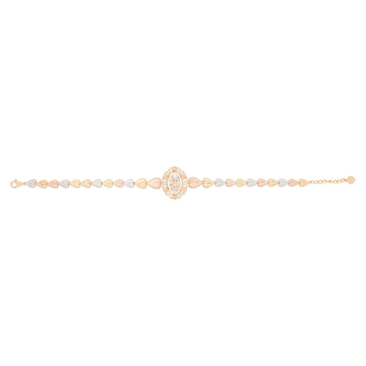 14k Tri Color Gold Medium Oval Flowered 15 años Bracelet