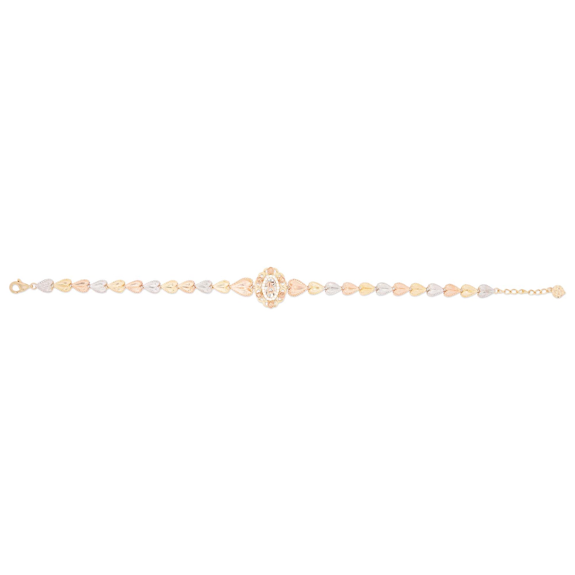 14k Tri Color Gold Small Oval Flowered 15 años Bracelet