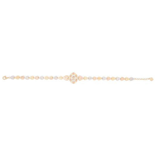 14k Tri Color Gold Small Oval Flowered 15 años Bracelet