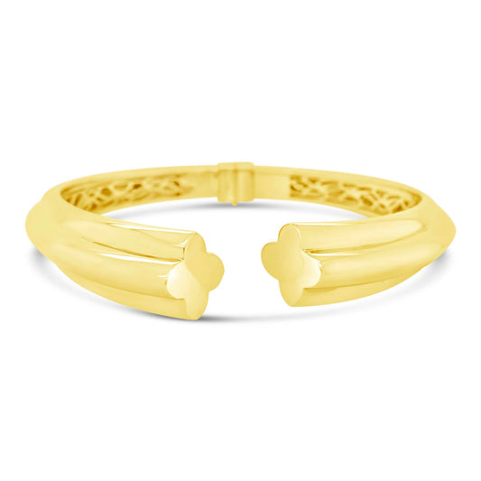 14K Yellow Gold Clover Open Bangle