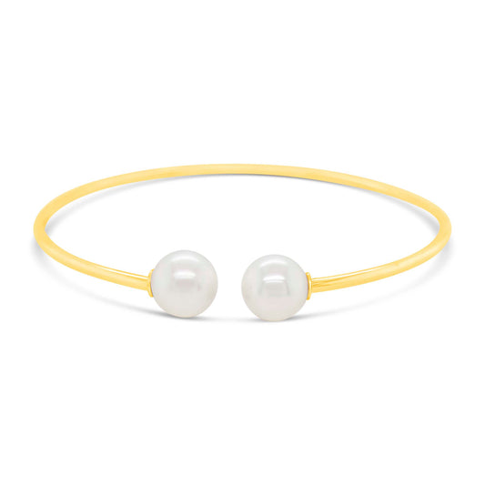 14K Yellow Gold Pearl Open Cuff Bangle