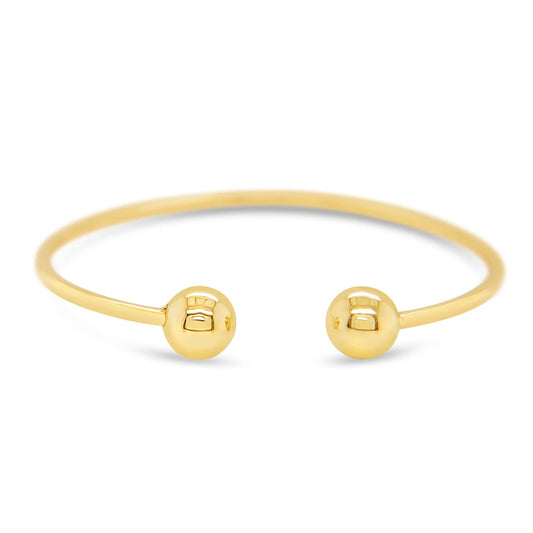 14K Yellow Gold Polished Ball Open Cuff Bangle