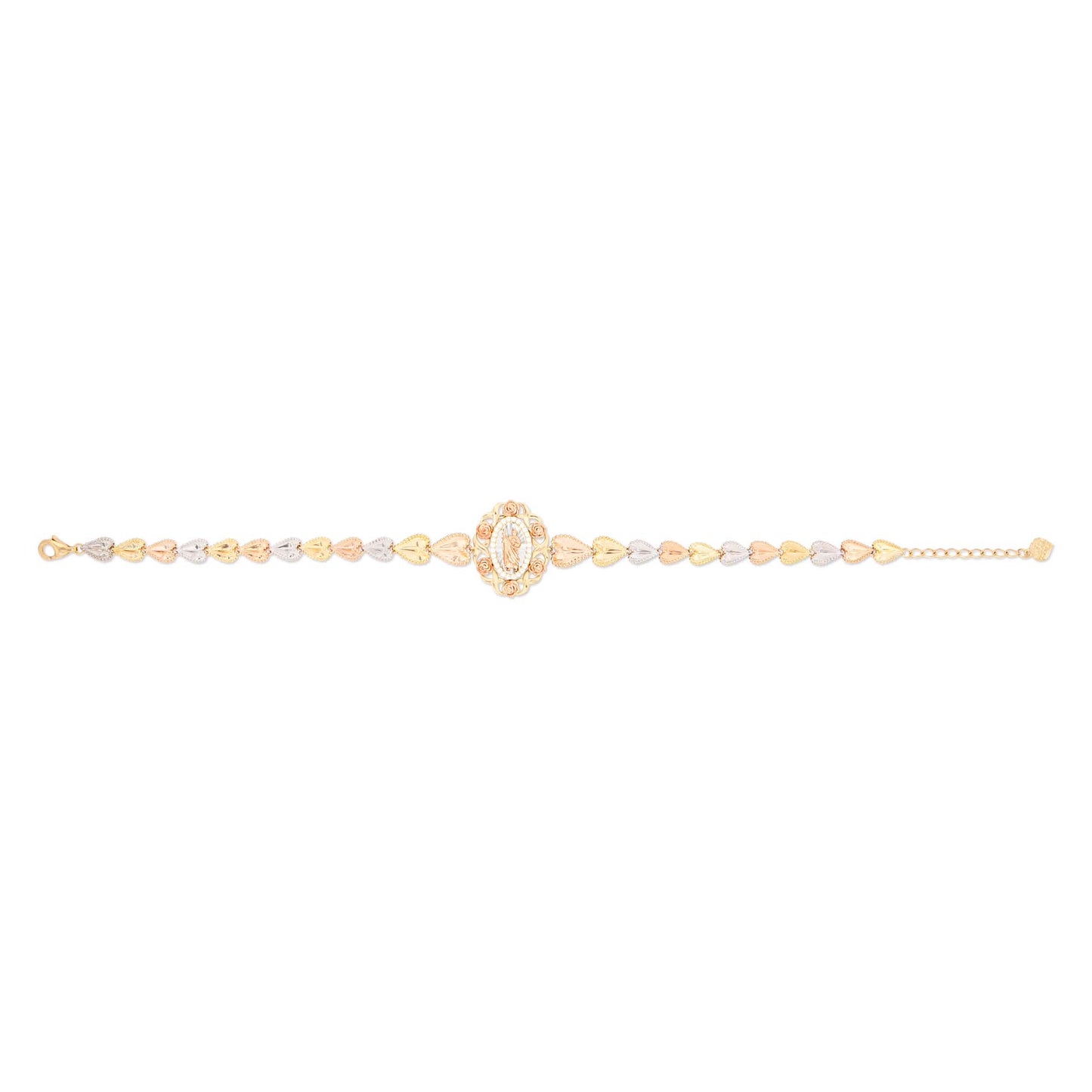 14k Tri Color Gold San Benito Hearts and Flowers Bracelet