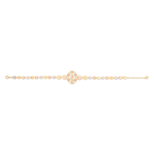 14k Tri Color Gold San Benito Hearts and Flowers Bracelet