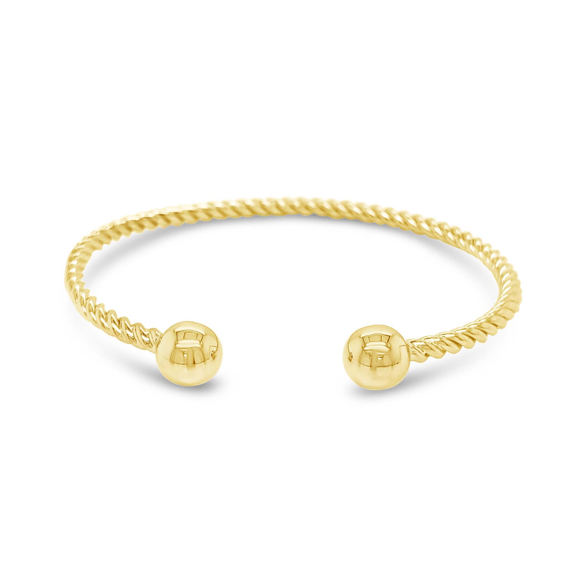 14K Yellow Gold Twisted Ball Open Cuff Bangle