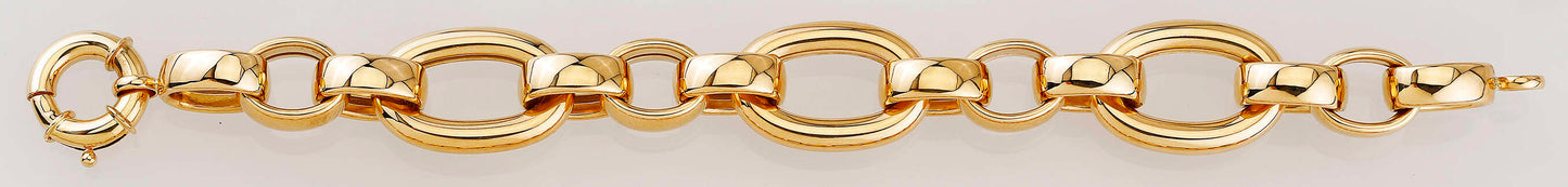 14K Yellow Gold Polished Fancy Oval Link Bracelet