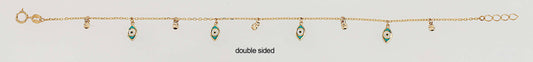14K Yellow Gold Double-Sided Evil Eye and Bead Charm Bracelet