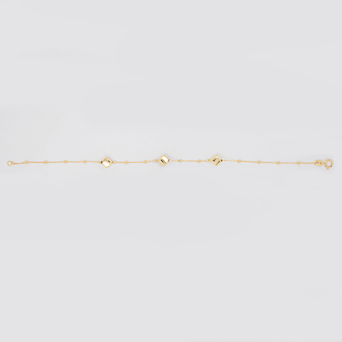 14K Yellow Gold Polished Square Station Bead Chain Bracelet