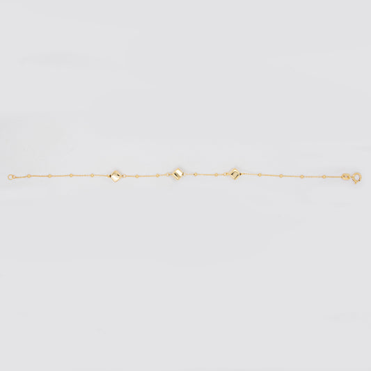 14K Yellow Gold Polished Square Station Bead Chain Bracelet
