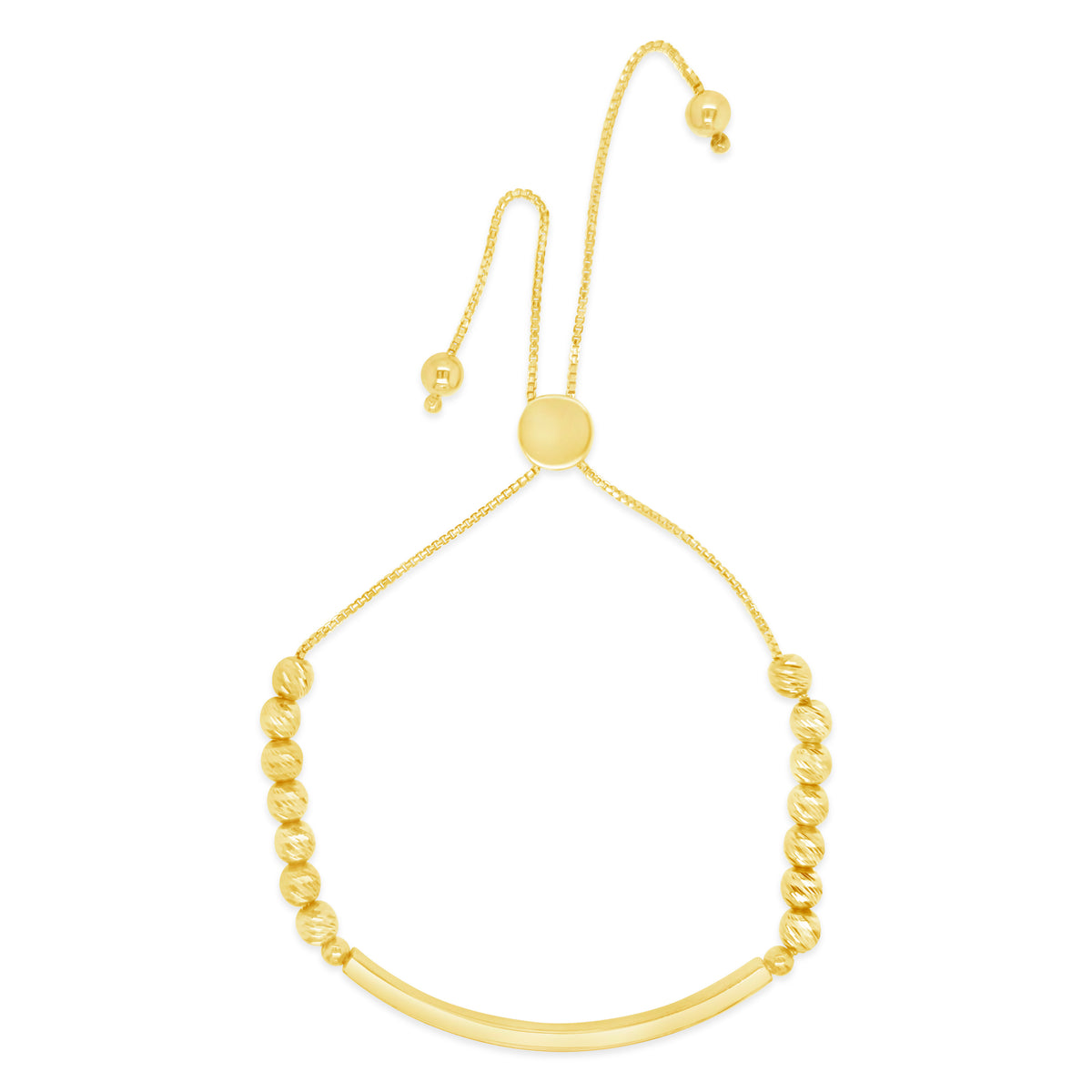 14K Yellow Gold Diamond-Cut Bead and Bar Adjustable Slider Bracelet