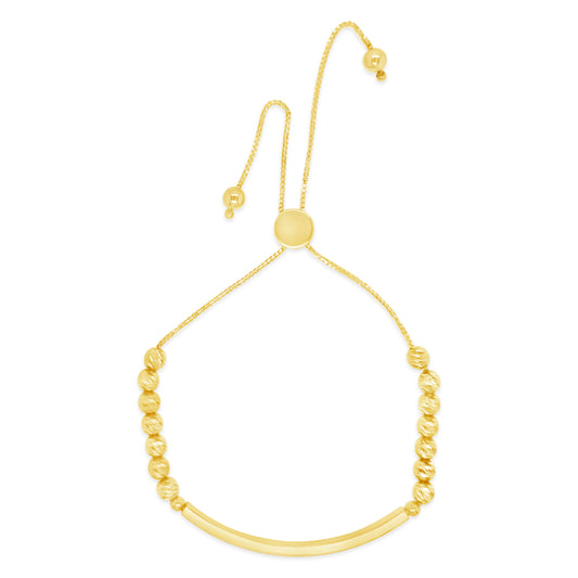 14K Yellow Gold Diamond-Cut Bead and Bar Adjustable Slider Bracelet