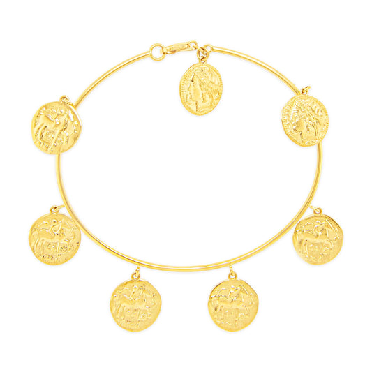 14K Yellow Gold Ancient Coin Charm Bangle