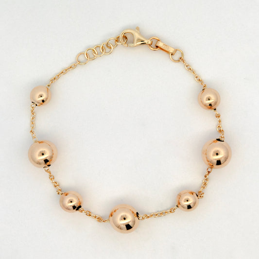 14K Yellow Gold Large Graduated Polished Bead Station Bracelet