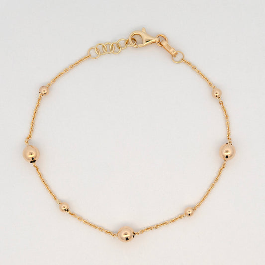 14K Yellow Gold Small Graduated Polished Bead Station Bracelet