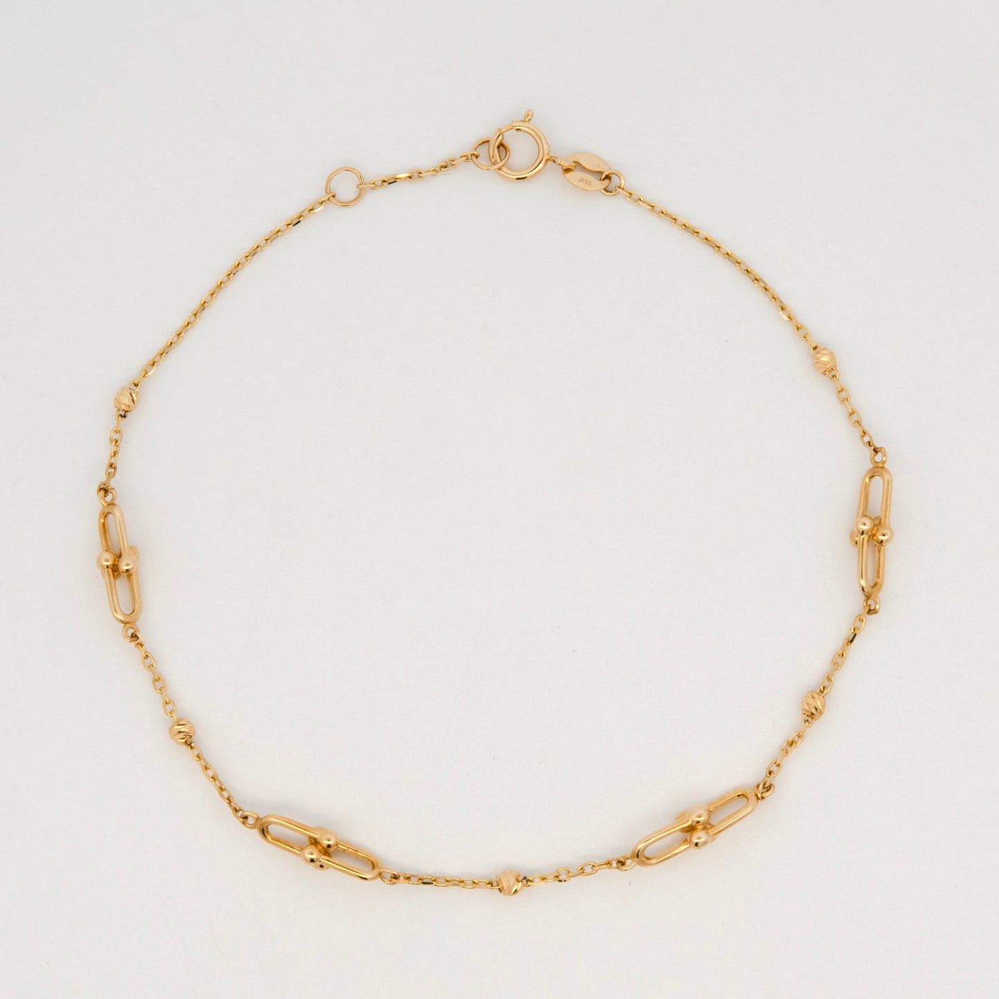 14K Yellow Gold U-Link and Diamond-Cut Bead Station Bracelet