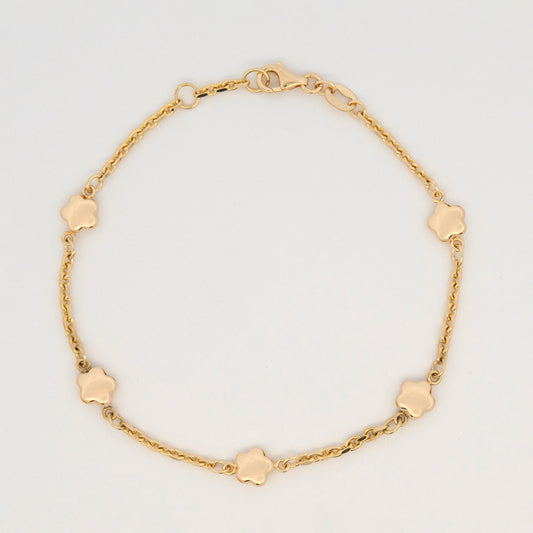 14K Yellow Gold Polished Flower Station Bracelet