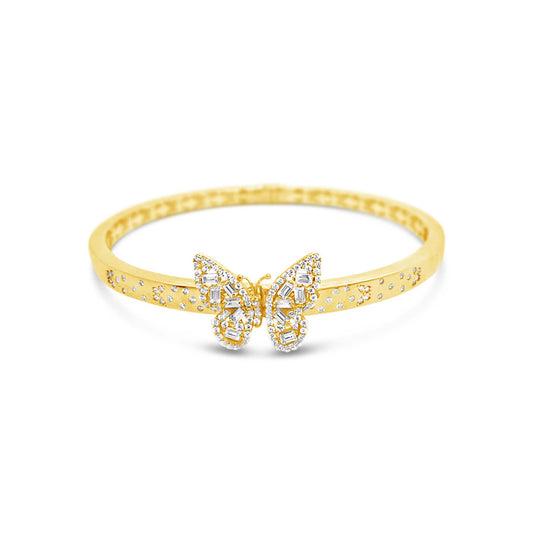 14K Yellow Gold Butterfly Baguette CZ Bangle