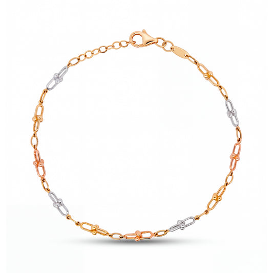 14K Tri-Color Gold Polished U-Link Bracelet with Adjustable Extension