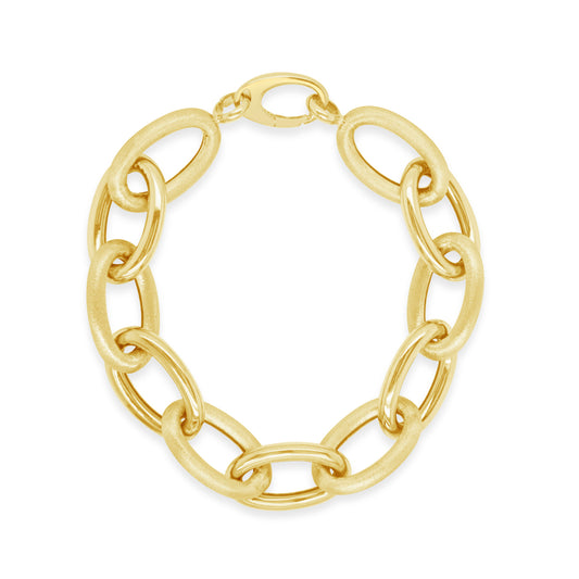 14K Yellow Gold Polished & Satin Oval Link Bracelet