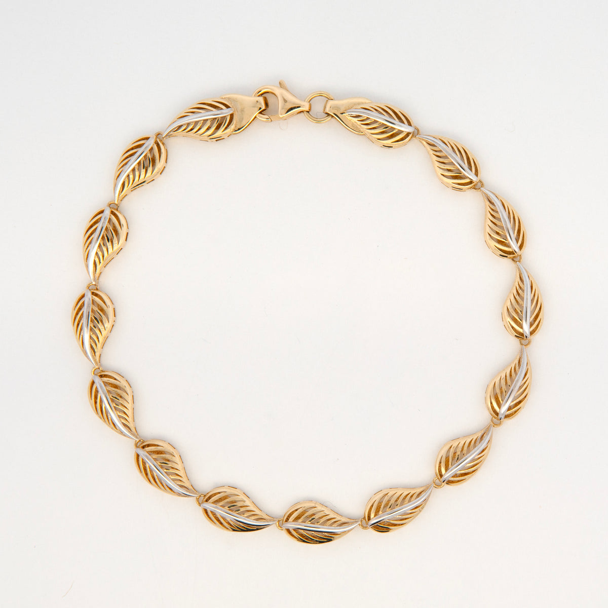 14K 2 Tones Gold Open Leaf Link Bracelet